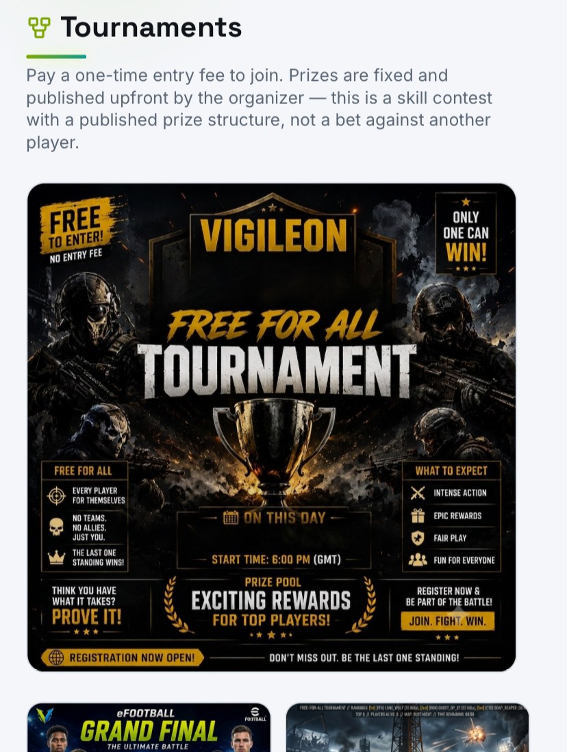 Vigileon League tournaments page